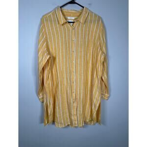 C&C California Womens Linen Top Tunic Roll Tab Sleeve Boho 1X Yellow